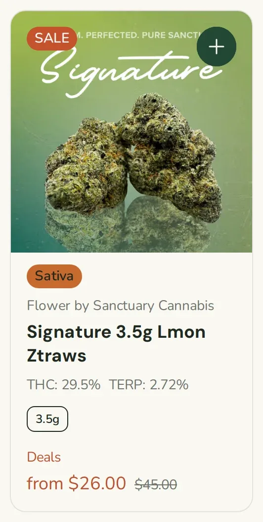 Sanctuary Cannabis: Signature 3.5g Lmon Ztraws from $26.00