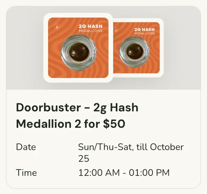 Sanctuary Cannabis: 2g Hash Medallion 2 for $50, concentrates deal in Florida