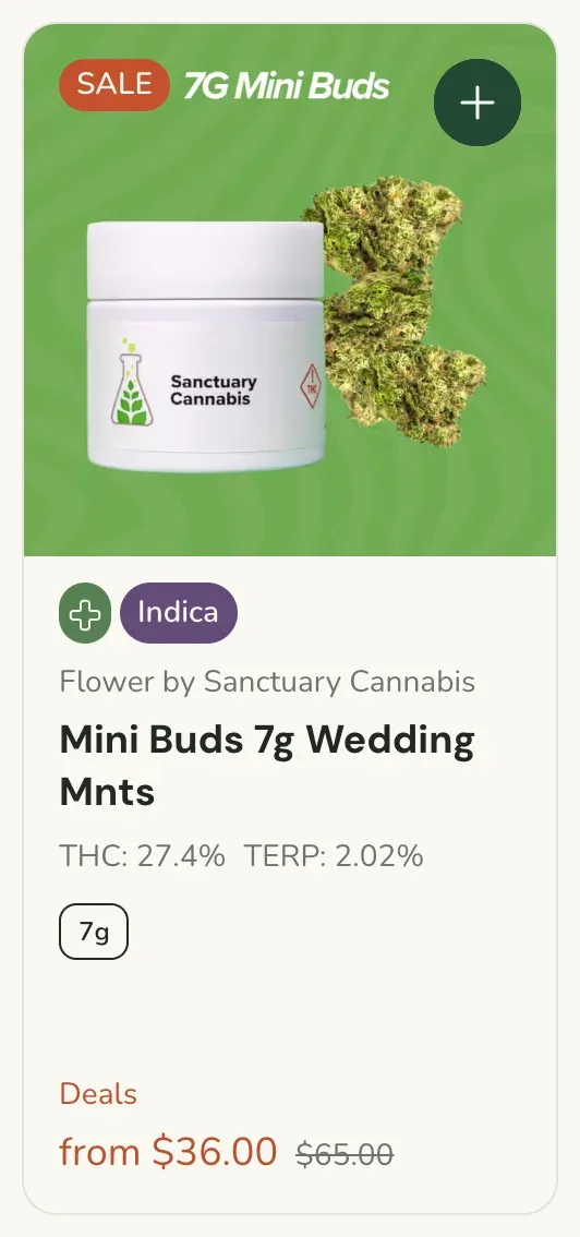 Sanctuary Cannabis: Mini Buds 7g Wedding Mnts on Sale, flower deal in Florida