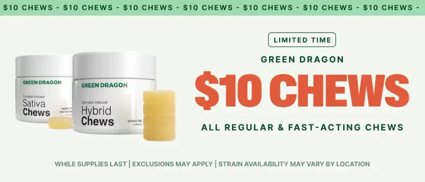 Green Dragon: $10 Chews - All Regular & Fast-Acting Chews, oferta de comestibles en Florida