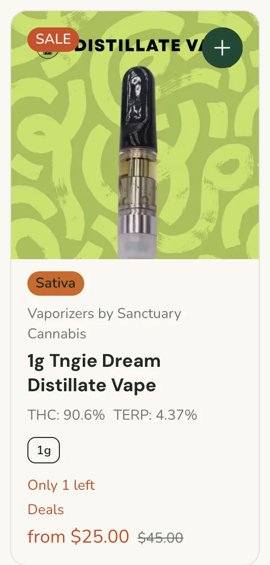 Sanctuary Cannabis: 1g Tngie Dream Distillate Vape from $25.00