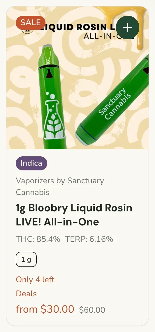 Sanctuary Cannabis: 1g Blooby Liquid Rosin LIVE! All-in-One, vapes deal in Florida