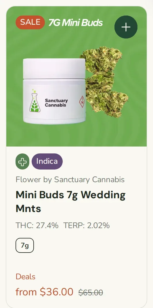 Sanctuary Cannabis: Mini Buds 7g Wedding Mnts, flower deal in Florida