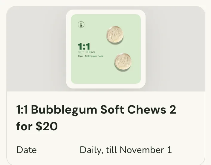 Sanctuary Cannabis: 1:1 Bubblegum Soft Chews 2 for $20, edibles deal in Florida