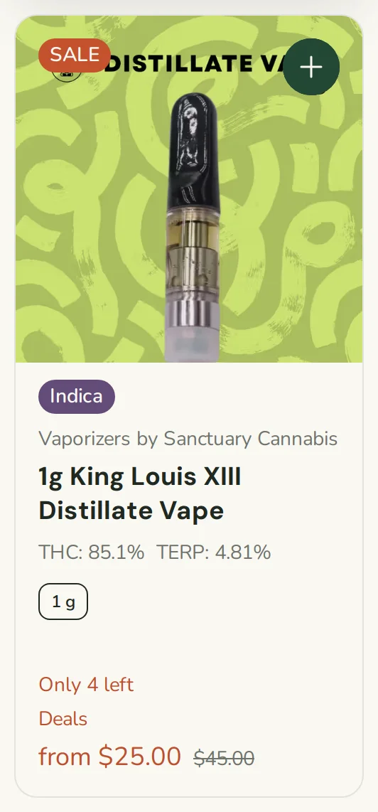 Sanctuary Cannabis: 1g King Louis XIII Distillate Vape