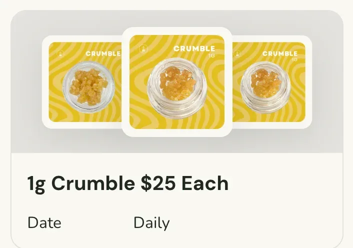 Sanctuary Cannabis: 1g Crumble $25 Each, oferta de concentrados en Florida