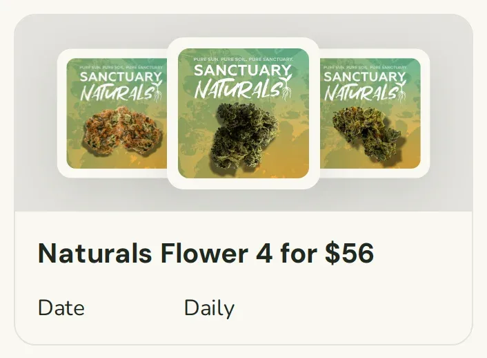 Sanctuary Cannabis: Naturals Flower 4 for $56, oferta de flor en Florida