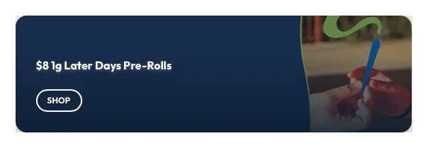 Ayr Cannabis Dispensary: $8 1g Later Days Pre-Rolls, oferta de prerrollados en Florida