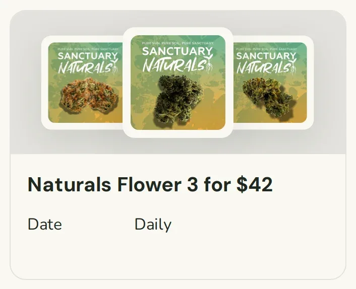 Sanctuary Cannabis: Naturals Flower 3 for $42, oferta de flor en Florida