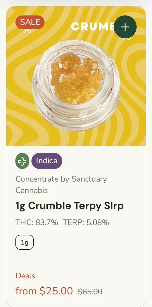 Sanctuary Cannabis: 1g Crumble Terpy Slrp from $25.00