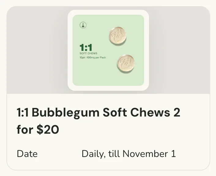 Sanctuary Cannabis: 1:1 Bubblegum Soft Chews 2 for $20, edibles deal in Florida
