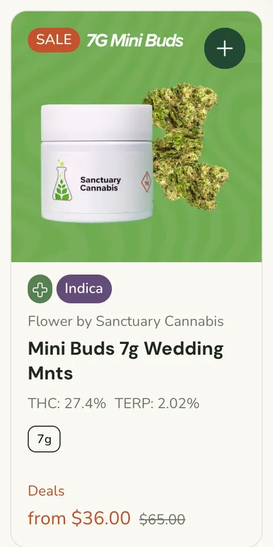 Sanctuary Cannabis: Mini Buds 7g Wedding Mnts on Sale, flower deal in Florida