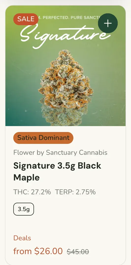Sanctuary Cannabis: Signature 3.5g Black Maple from $26.00, flower deal in Florida
