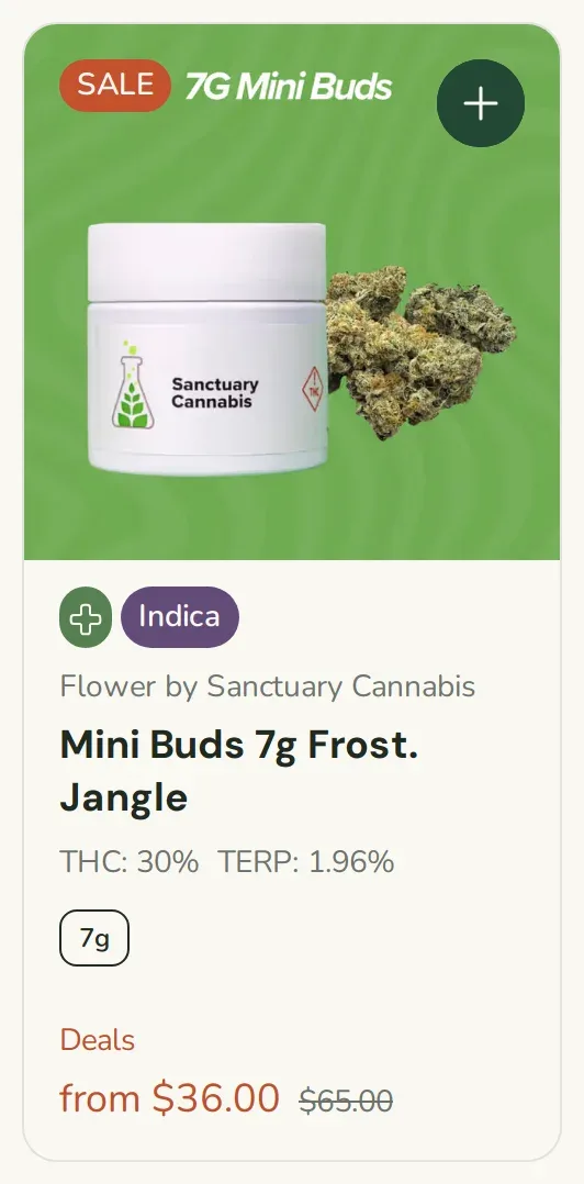 Sanctuary Cannabis: Mini Buds 7g Frost. Jangle